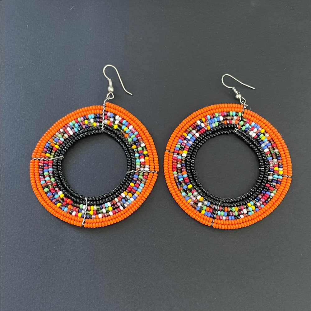 Colorful African Beaded Hoop Earrings